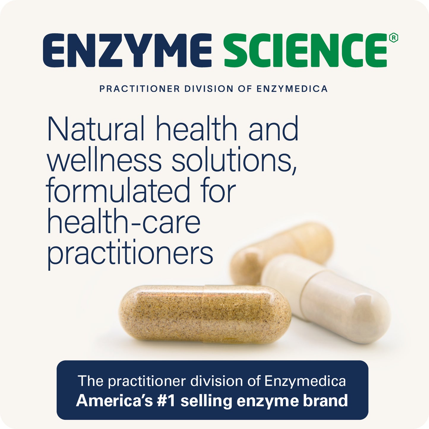 Advertisement for Enzyme Science, a division of Enzymedica, featuring capsules on a white background.