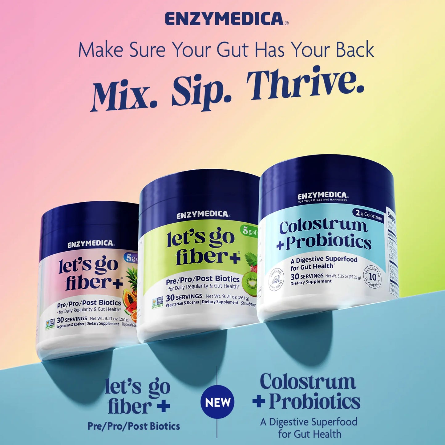 Enzymedica gut health products on a colorful background